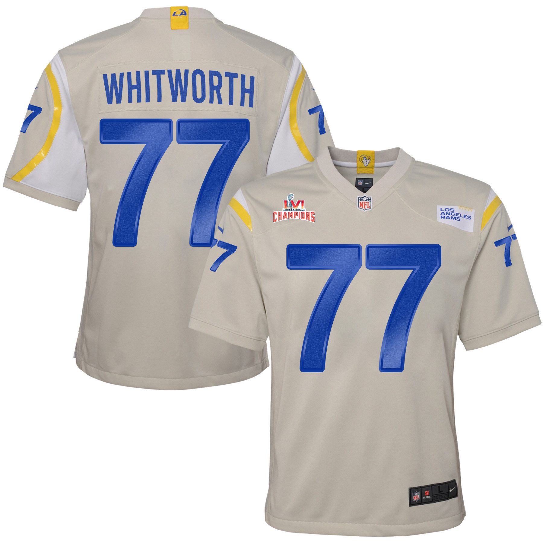 Super Bowl LVI Champions Los Angeles Rams Andrew Whitworth 77 Bone Youth's Jersey Jersey