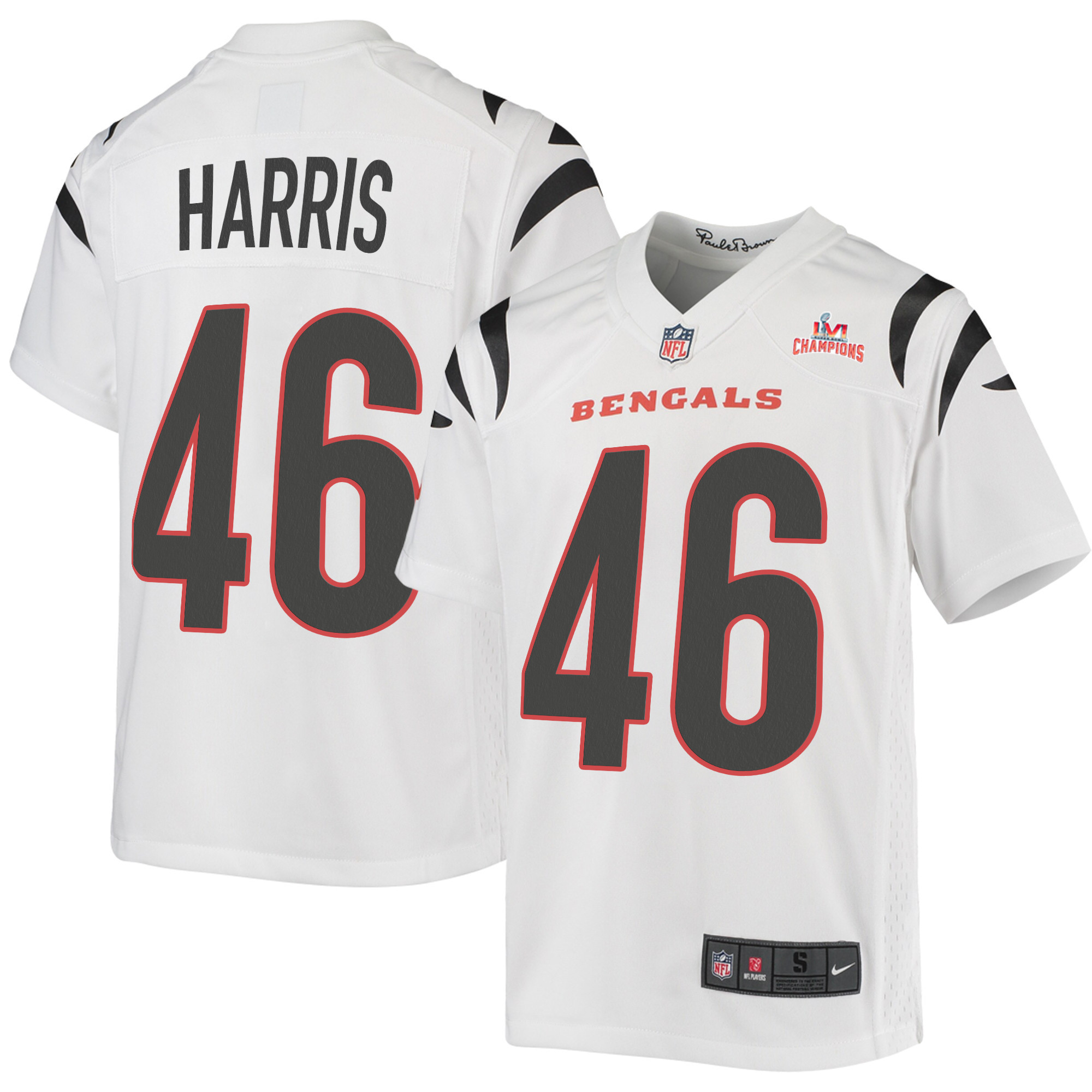 Super Bowl LVI Champions Cincinnati Bengals Clark Harris 46 White Youth's Jersey Jersey