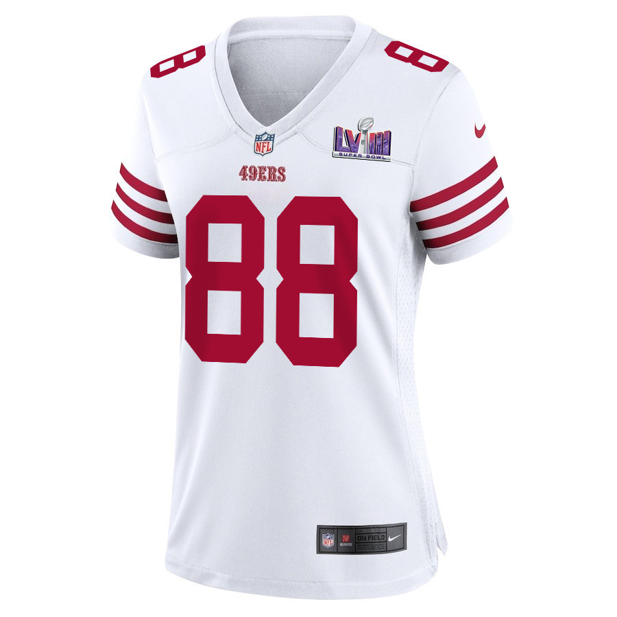 Jake Tonges 88 San Francisco 49ers Super Bowl LVIII Patch Game Women Jersey - White