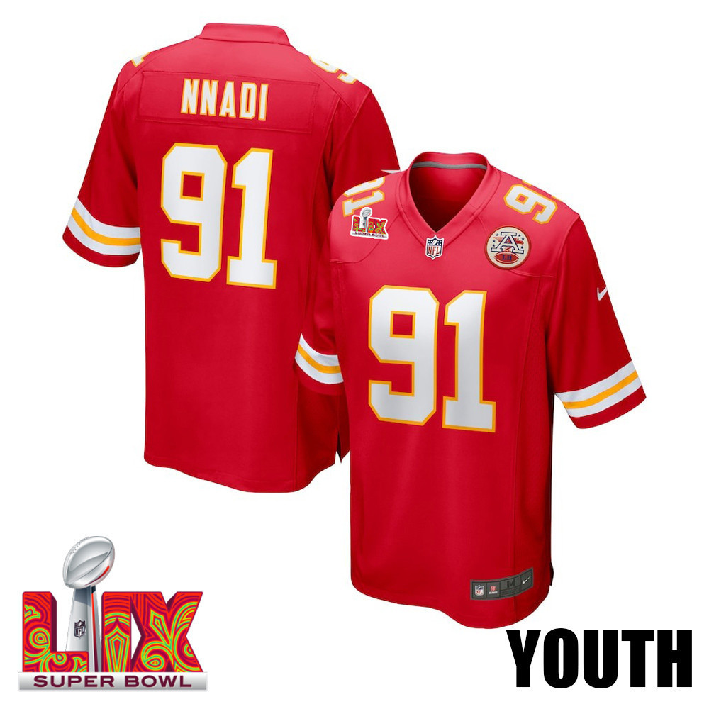 Derrick Nnadi #91 Kansas City Chiefs Super Bowl LIX YOUTH Jersey - Red