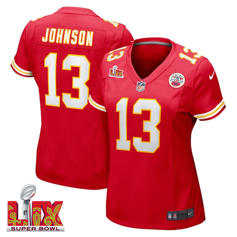 Nazeeh Johnson #13 Kansas City Chiefs Super Bowl LIX Women's Jersey - Red
