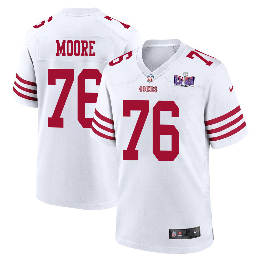 Jaylon Moore 76 San Francisco 49ers Super Bowl LVIII Patch Game Men Jersey - White
