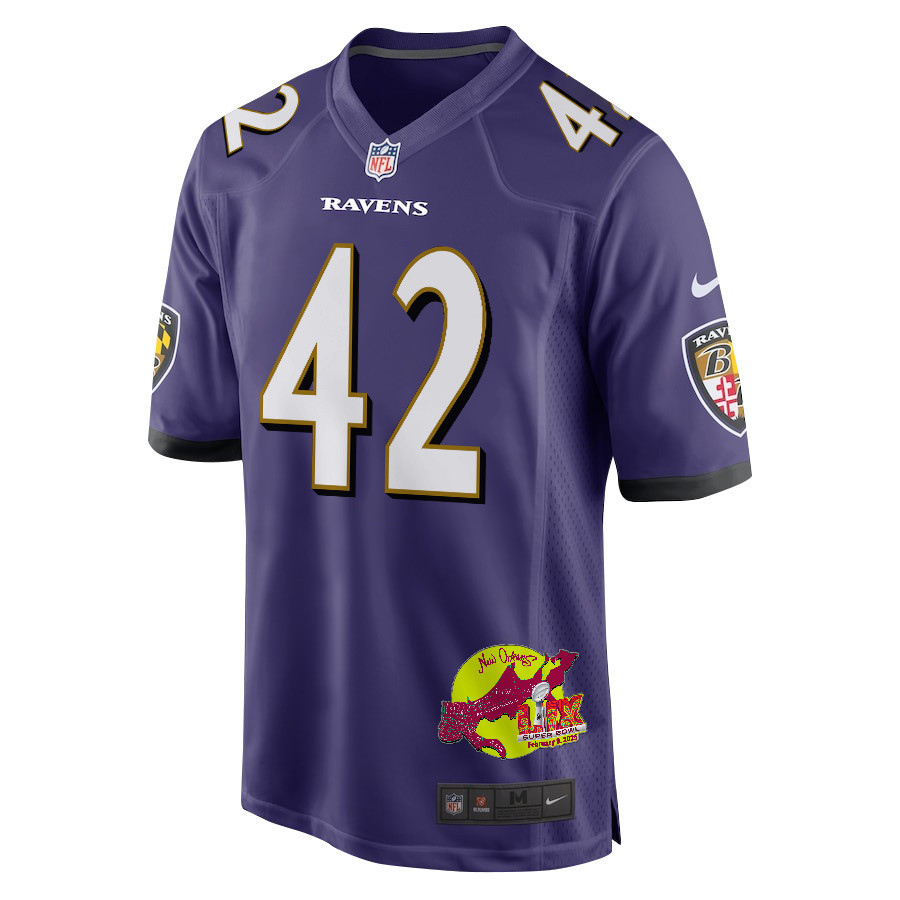 Patrick Ricard 42 Baltimore Ravens Super Bowl LIX New Orleans Patch Game Men Jersey - Purple