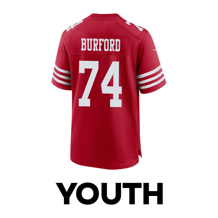 Spencer Burford 74 San Francisco 49ers Super Bowl LVIII Patch Game YOUTH Jersey - Scarlet