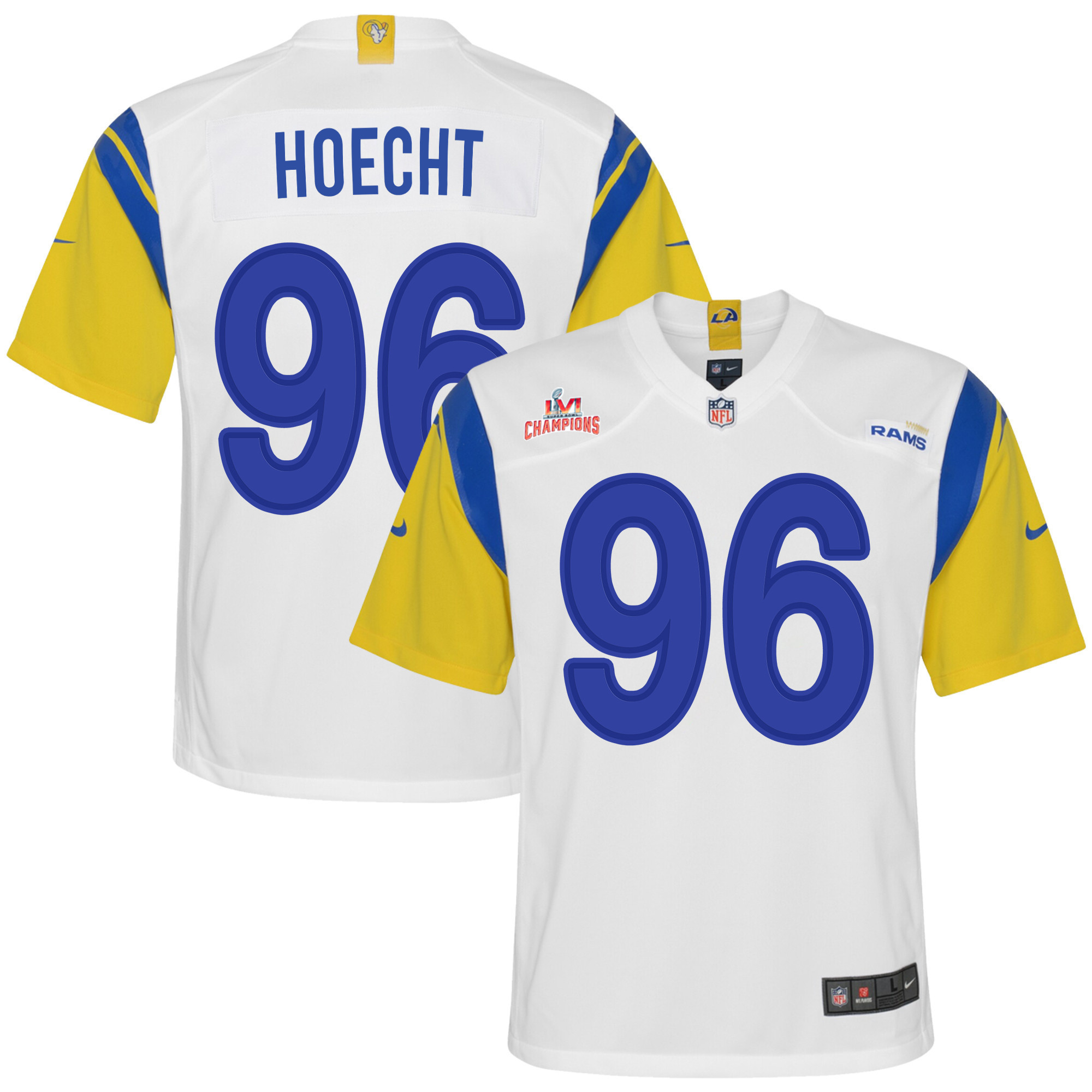 Super Bowl LVI Champions Los Angeles Rams Michael Hoecht 96 White Youth's Jersey Jersey