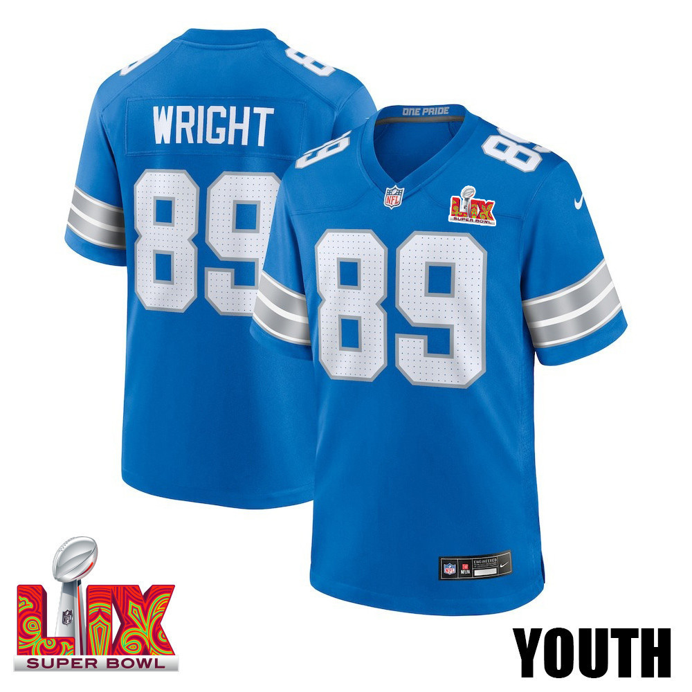 Brock Wright #89 Detroit Lions Super Bowl LIX YOUTH Jersey - Blue