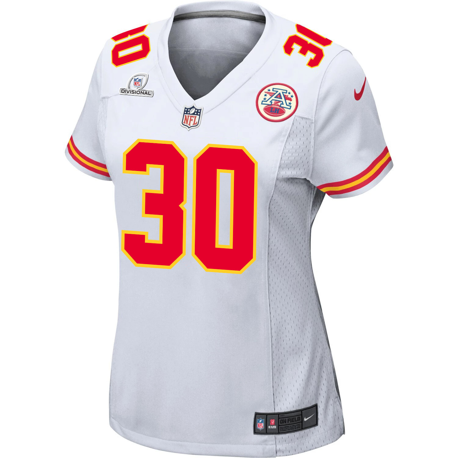 Keaontay Ingram 30 Kansas City Chiefs Super Bowl LVIII Patch Game Women Jersey - White