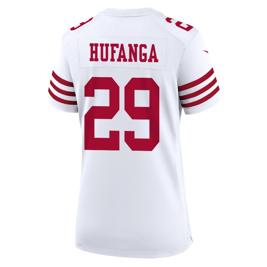 Talanoa Hufanga 29 San Francisco 49ers Super Bowl LVIII Patch Game Women Jersey - White