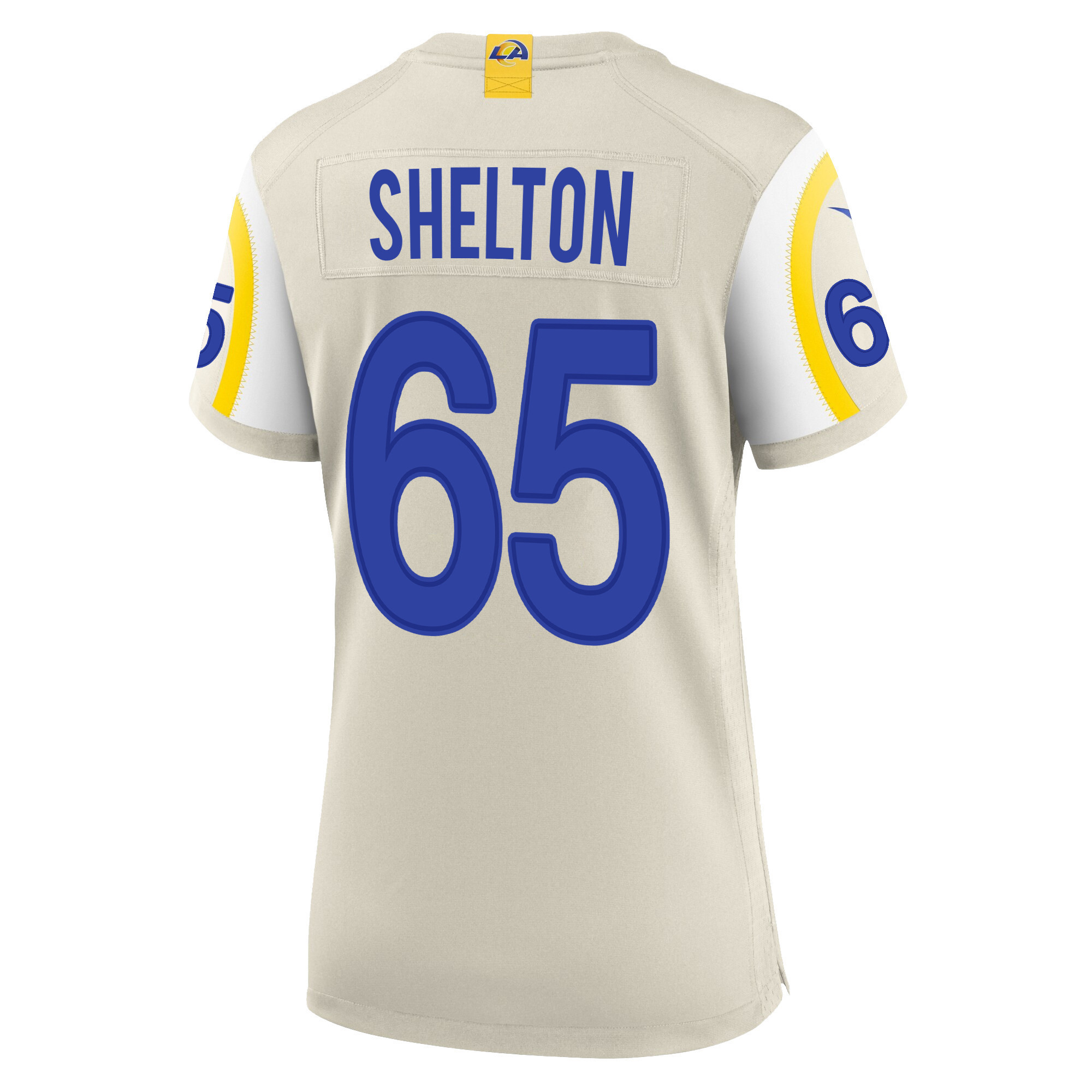 Super Bowl LVI Champions Los Angeles Rams Coleman Shelton 65 Bone Women's Jersey Jersey