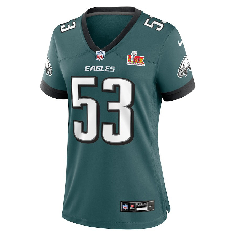 Zack Baun #53 Philadelphia Eagles Super Bowl LIX Women's Jersey - Midnight Green