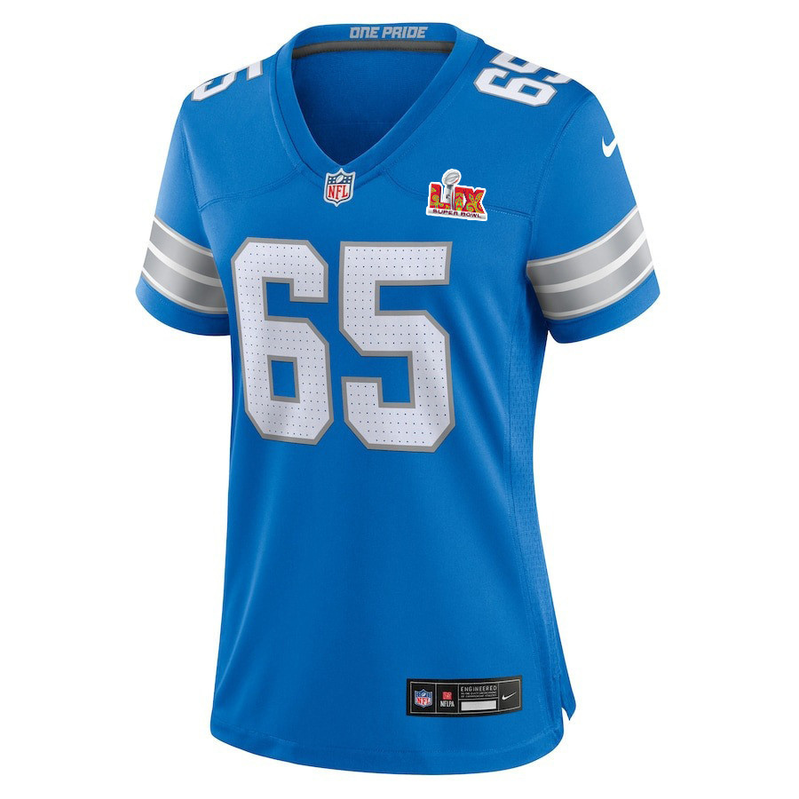 Kingsley Eguakun #65 Detroit Lions Super Bowl LIX Women's Jersey - Blue