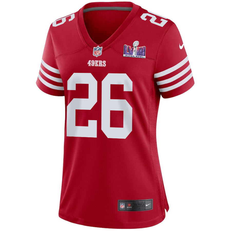 Isaiah Oliver 26 San Francisco 49ers Super Bowl LVIII Patch Game Women Jersey - Scarlet