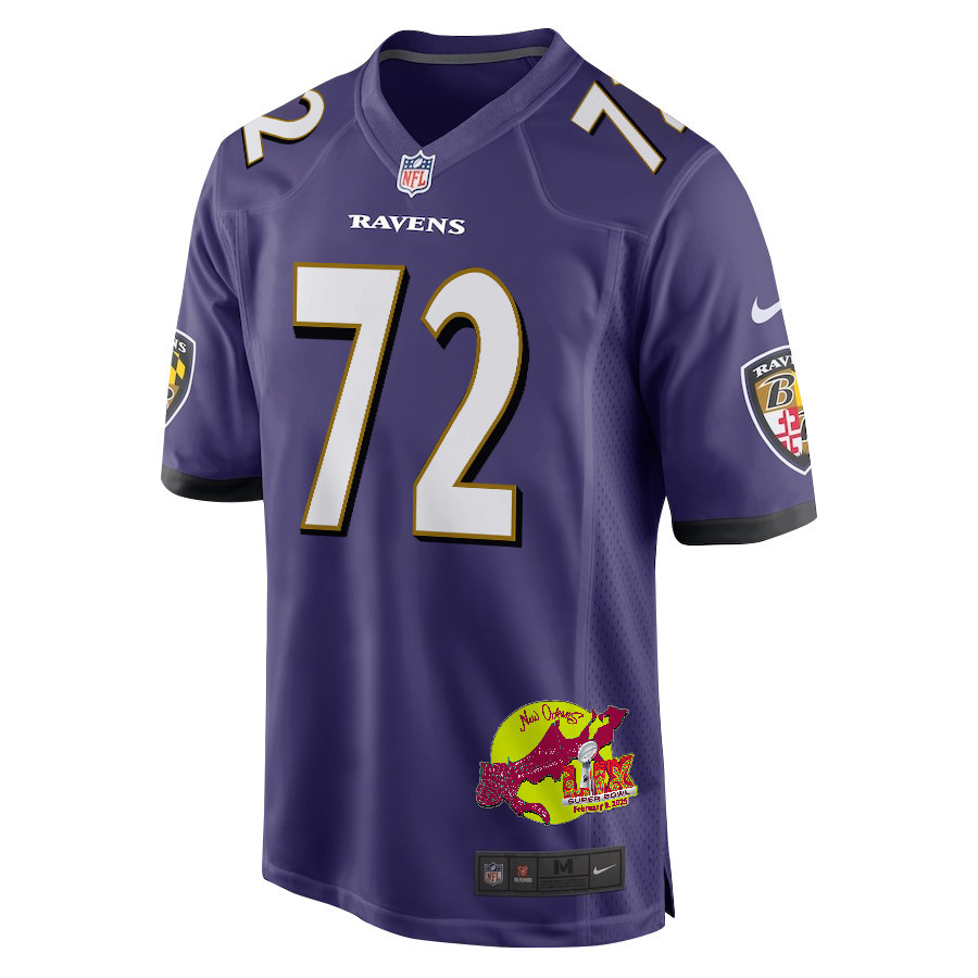 Andrew Vorhees 72 Baltimore Ravens Super Bowl LIX New Orleans Patch Game Men Jersey - Purple