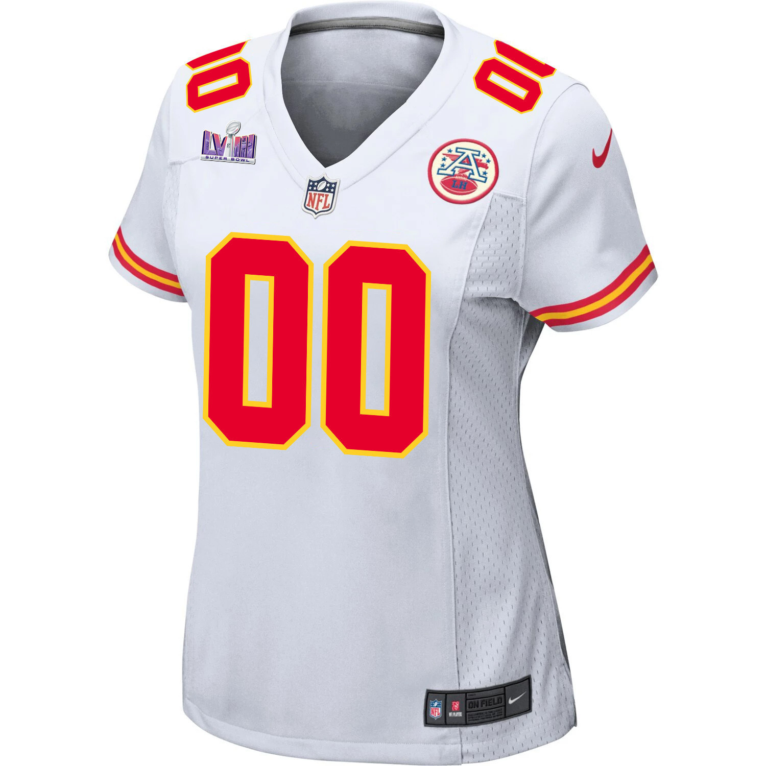 Kansas City Chiefs Super Bowl LVIII Patch Game Custom Women Jersey - White