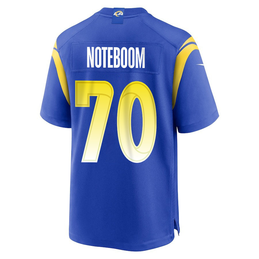 Joe Noteboom 70 Los Angeles Rams Super Bowl LIX New Orleans Patch Game Men Jersey - Royal