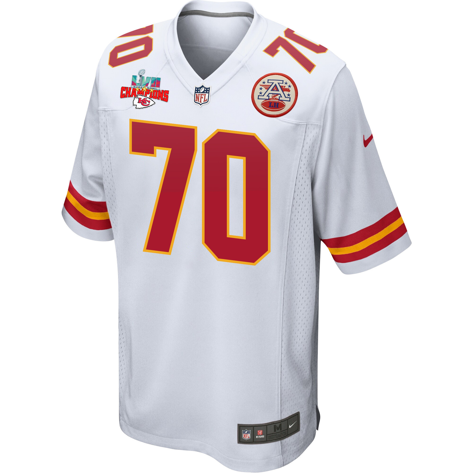 Prince Tega Wanogho 70 Kansas City Chiefs Super Bowl LVII Champions 3 Stars Men Game Jersey - White