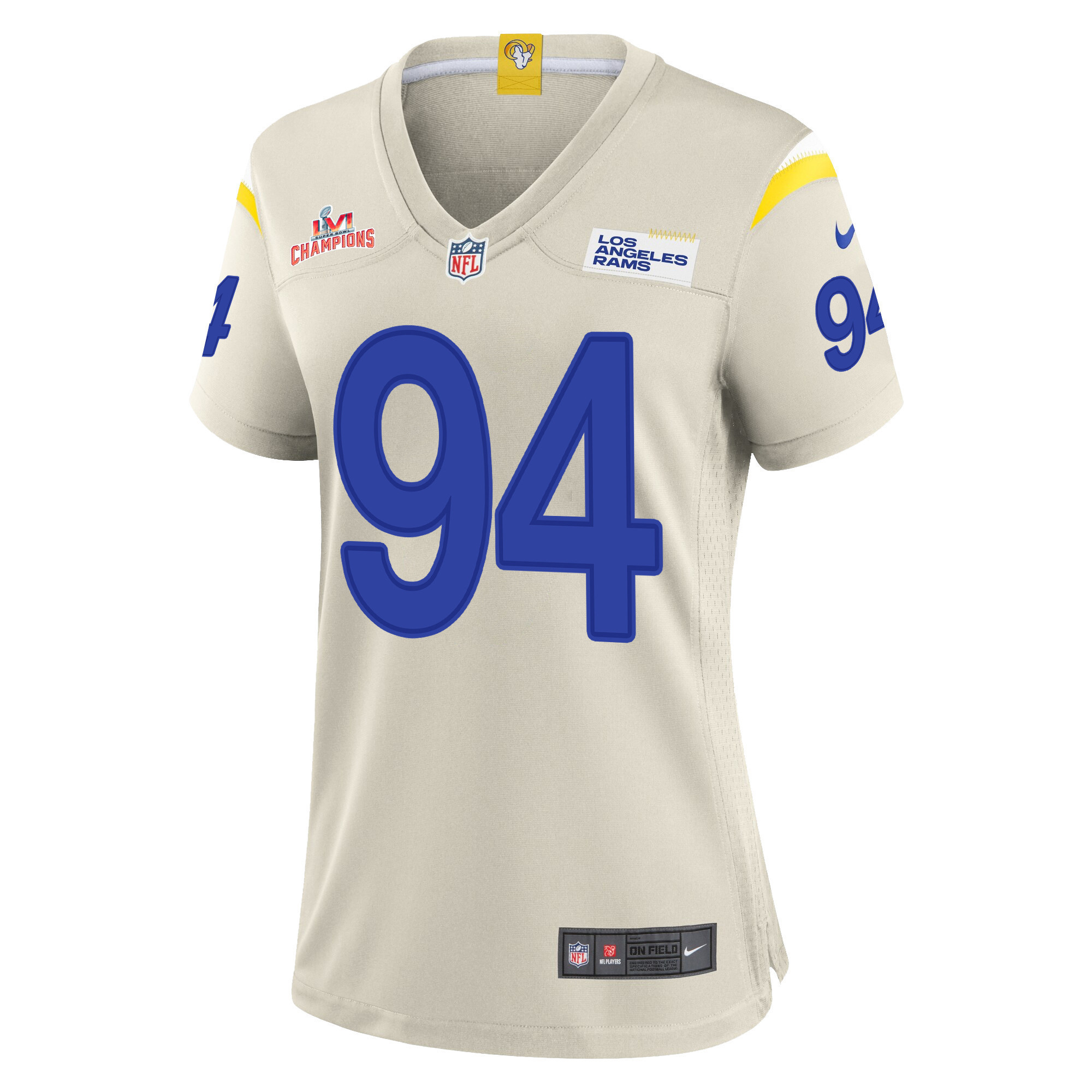 Super Bowl LVI Champions Los Angeles Rams A'Shawn Robinson 94 Bone Women's Jersey Jersey