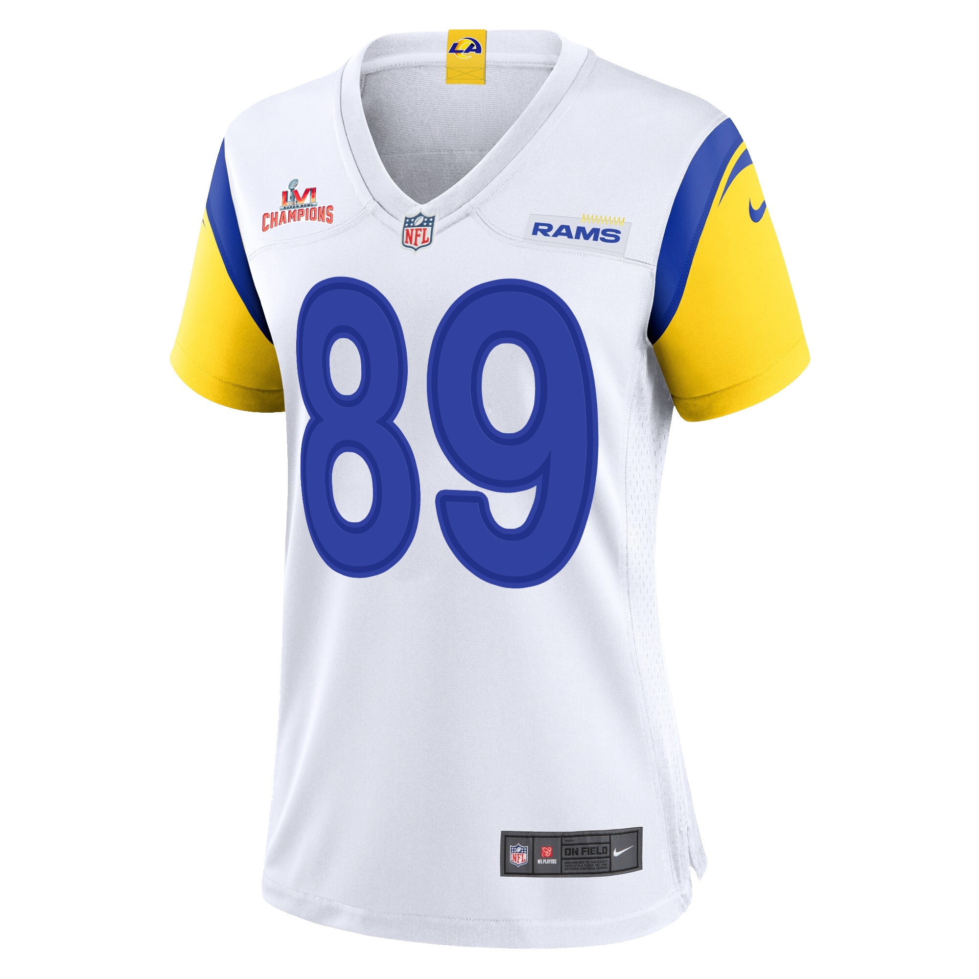 Super Bowl LVI Champions Los Angeles Rams Tyler Higbee 89 White Women's Jersey Jersey