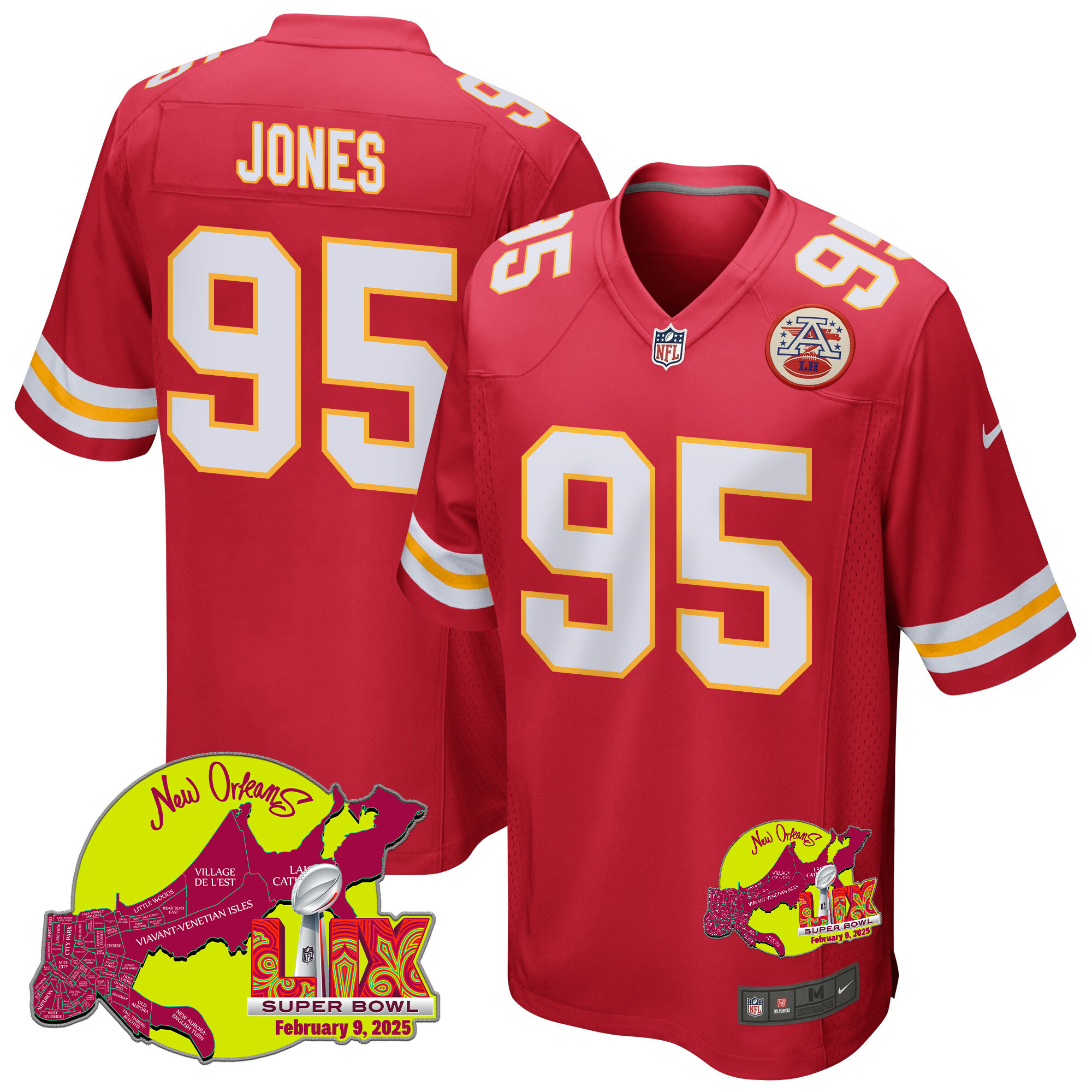 Chris Jones 95 Kansas City Chiefs Super Bowl LIX New Orleans Patch Game Men Jersey - Red