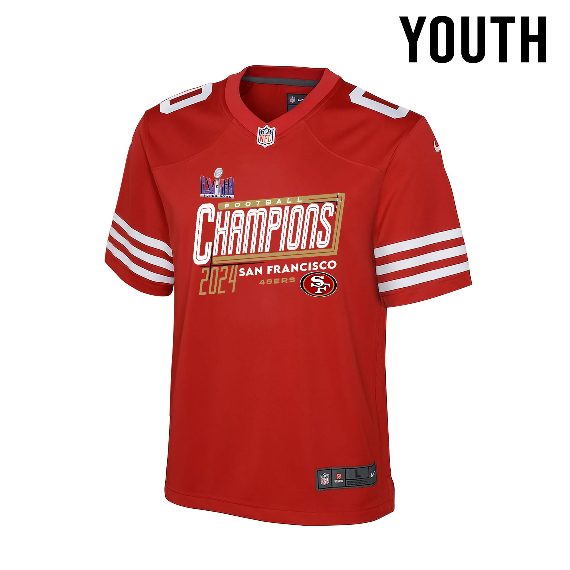 San Francisco 49ers Football Super Bowl LVIII Champions Game YOUTH Jersey - Red V24