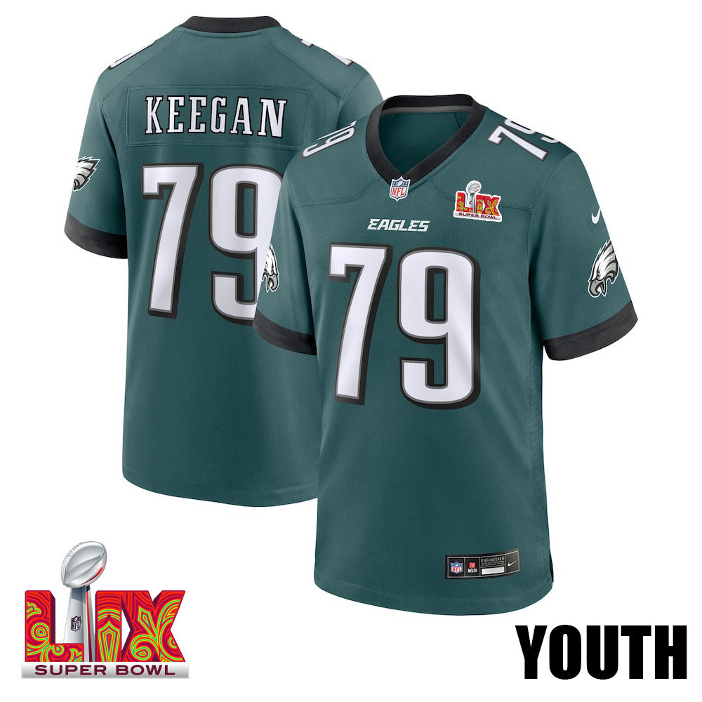 Trevor Keegan #79 Philadelphia Eagles Super Bowl LIX YOUTH Jersey - Midnight Green