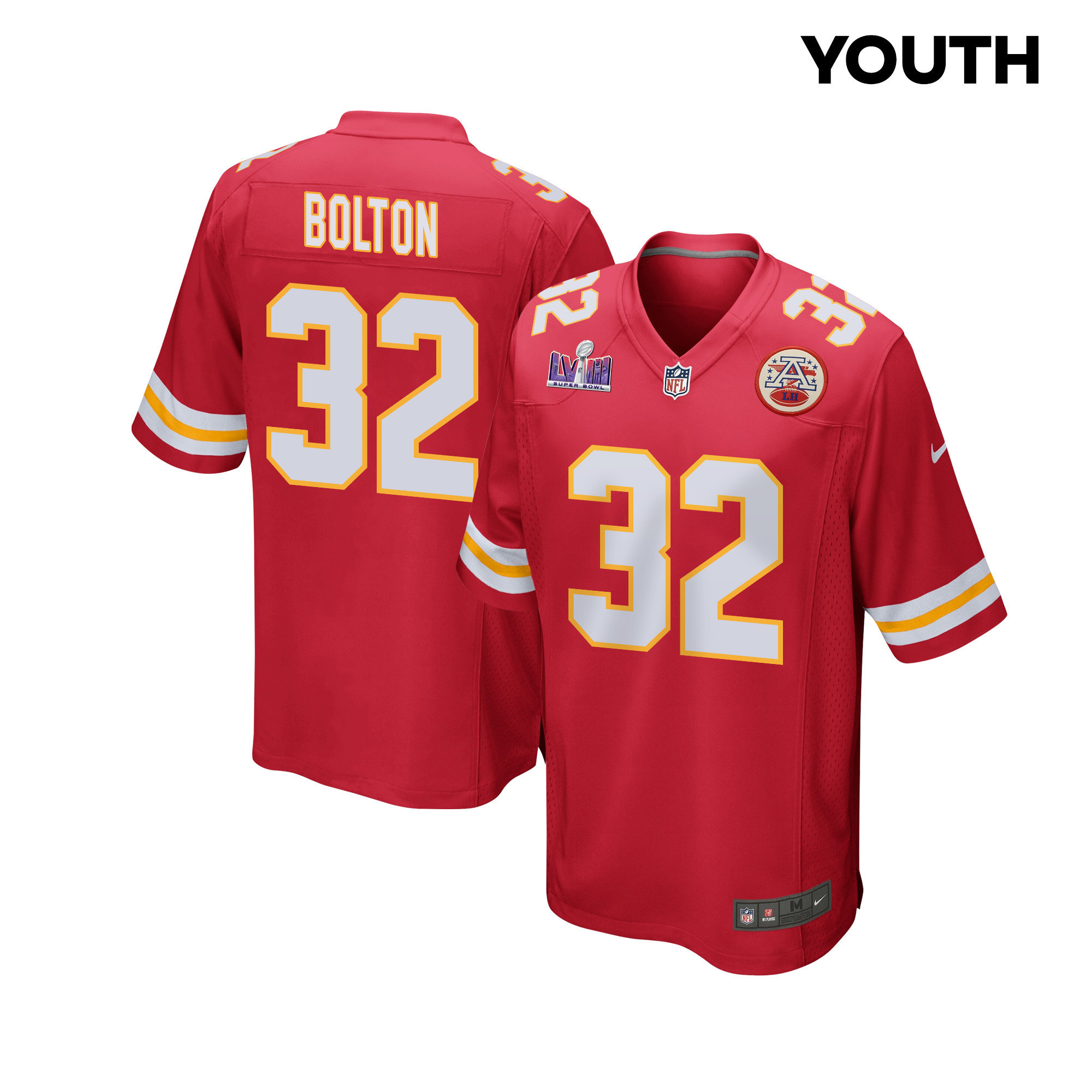 Nick Bolton 32 Kansas City Chiefs Super Bowl LVIII Patch Game YOUTH Jersey - Red