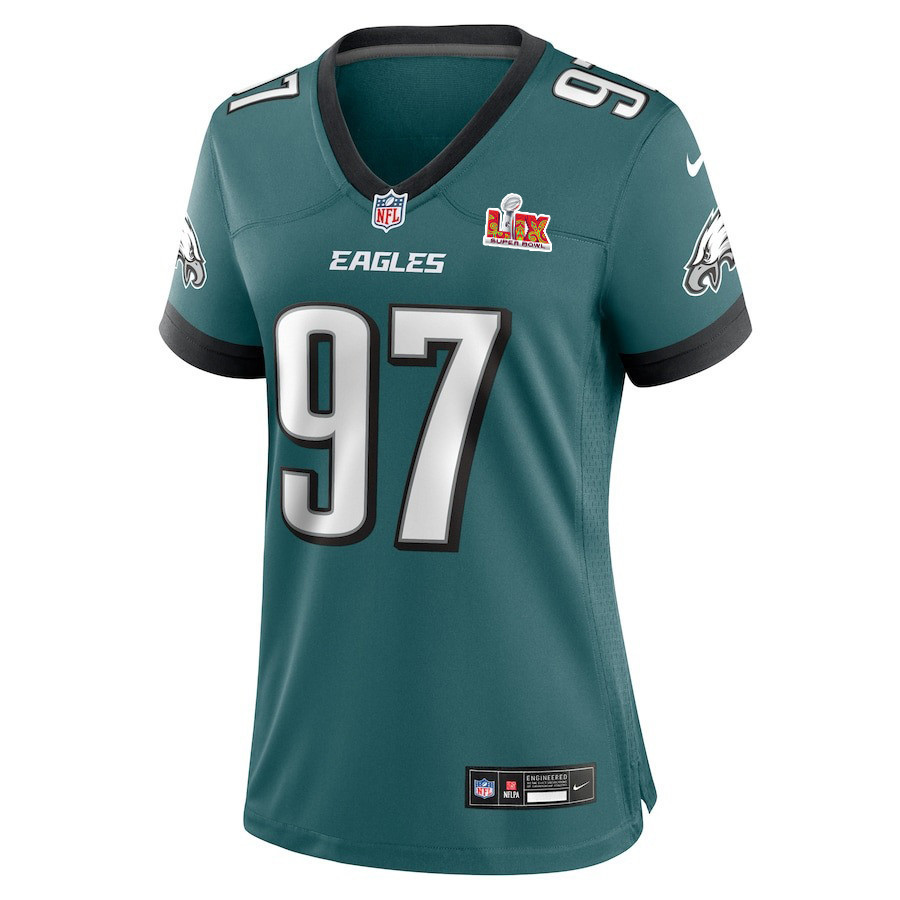 Moro Ojomo #97 Philadelphia Eagles Super Bowl LIX Women's Jersey - Midnight Green