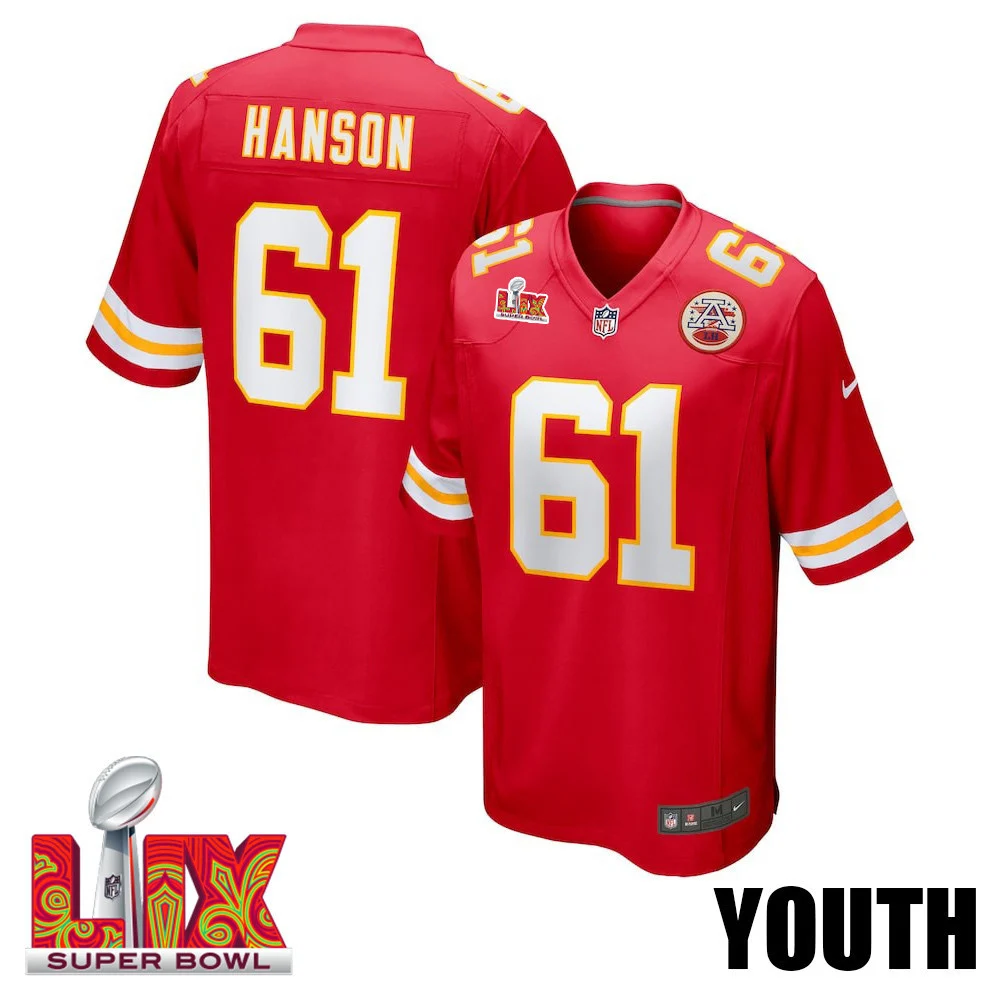 C.J. Hanson #61 Kansas City Chiefs Super Bowl LIX YOUTH Jersey - Red
