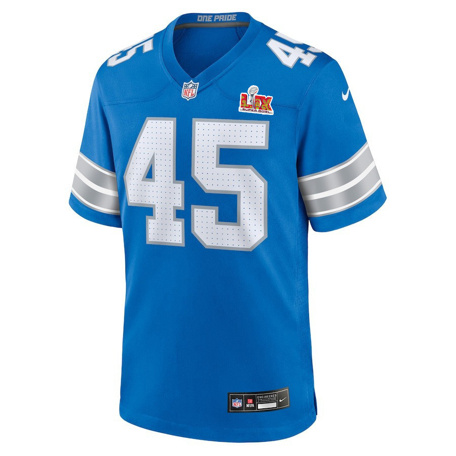 Isaac Ukwu #45 Detroit Lions Super Bowl LIX YOUTH Jersey - Blue