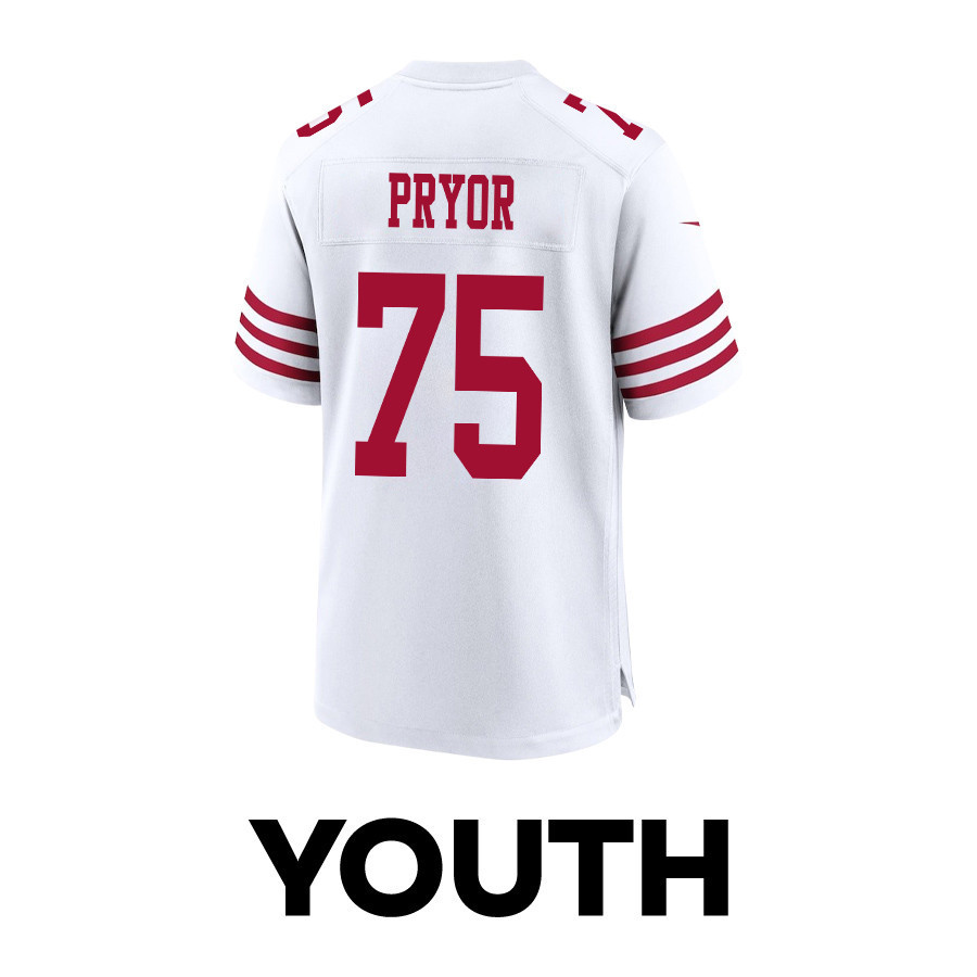 Matt Pryor 75 San Francisco 49ers Super Bowl LVIII Patch Game YOUTH Jersey - White