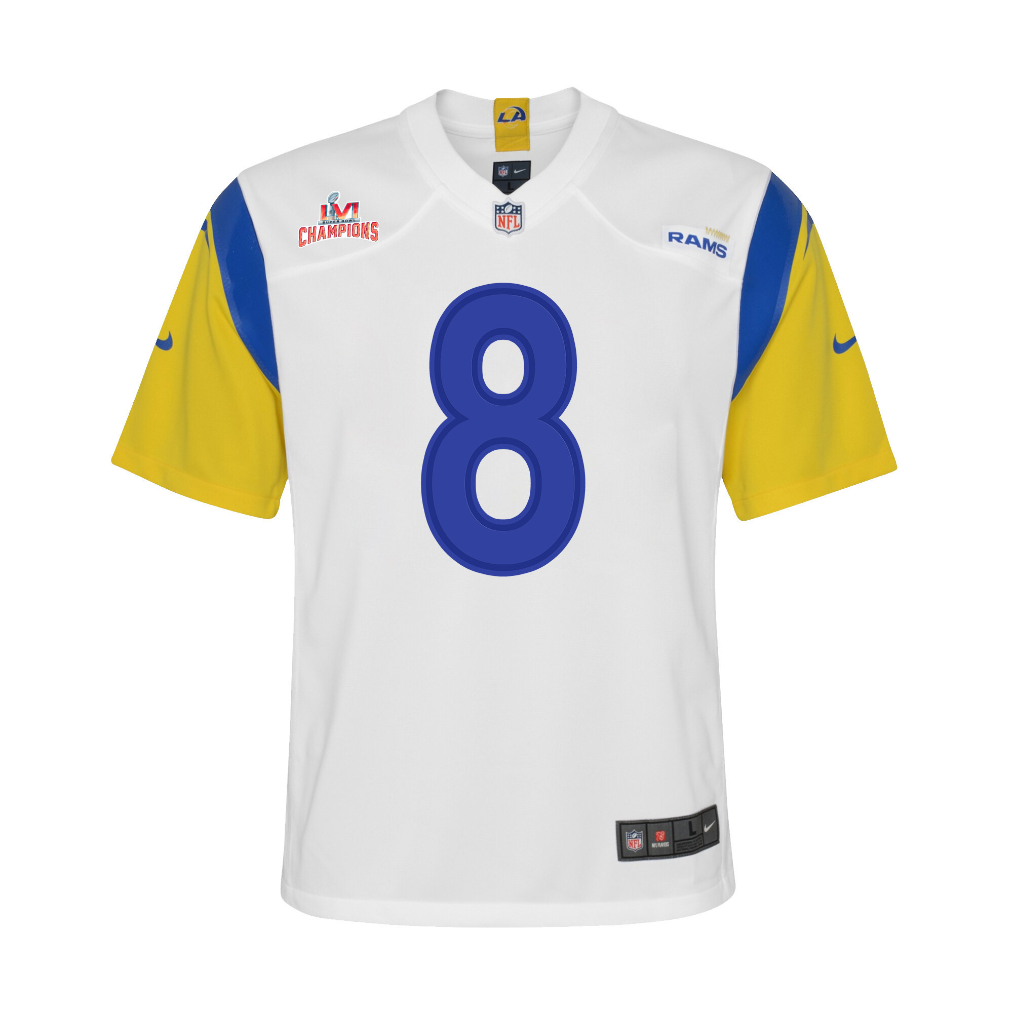 Super Bowl LVI Champions Los Angeles Rams Matt Gay 8 White Youth's Jersey Jersey