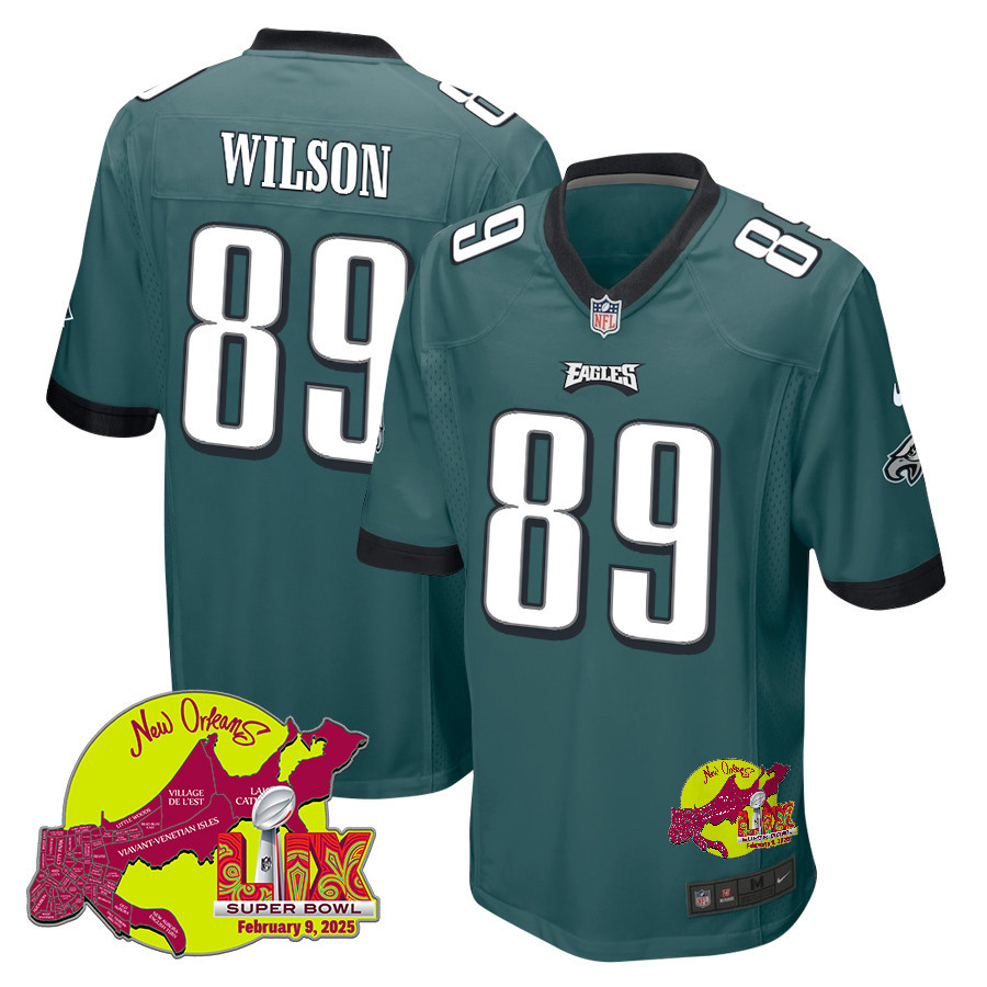 Johnny Wilson 89 Philadelphia Eagles Super Bowl LIX New Orleans Patch Game Men Jersey - Midnight Green