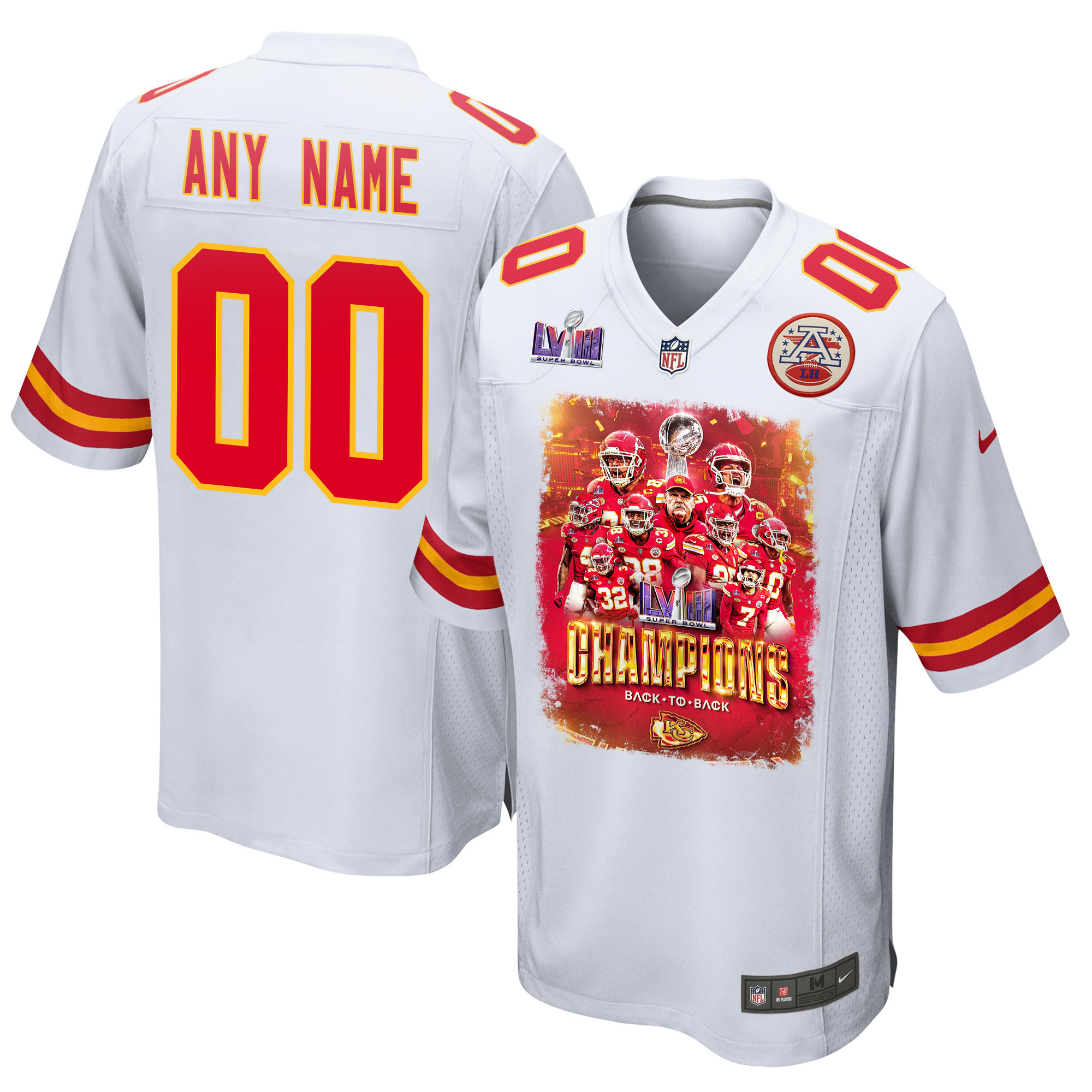 Kansas City Chiefs Super Bowl LVIII Back To Back Game Custom Men Jersey - White