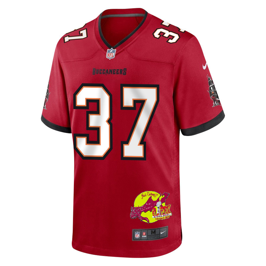 Tavierre Thomas 37 Tampa Bay Buccaneers Super Bowl LIX New Orleans Patch Game Men Jersey - Red