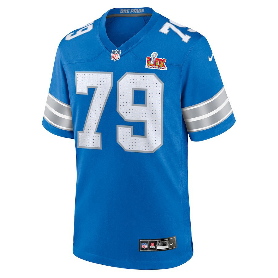 John Cominsky #79 Detroit Lions Super Bowl LIX YOUTH Jersey - Blue