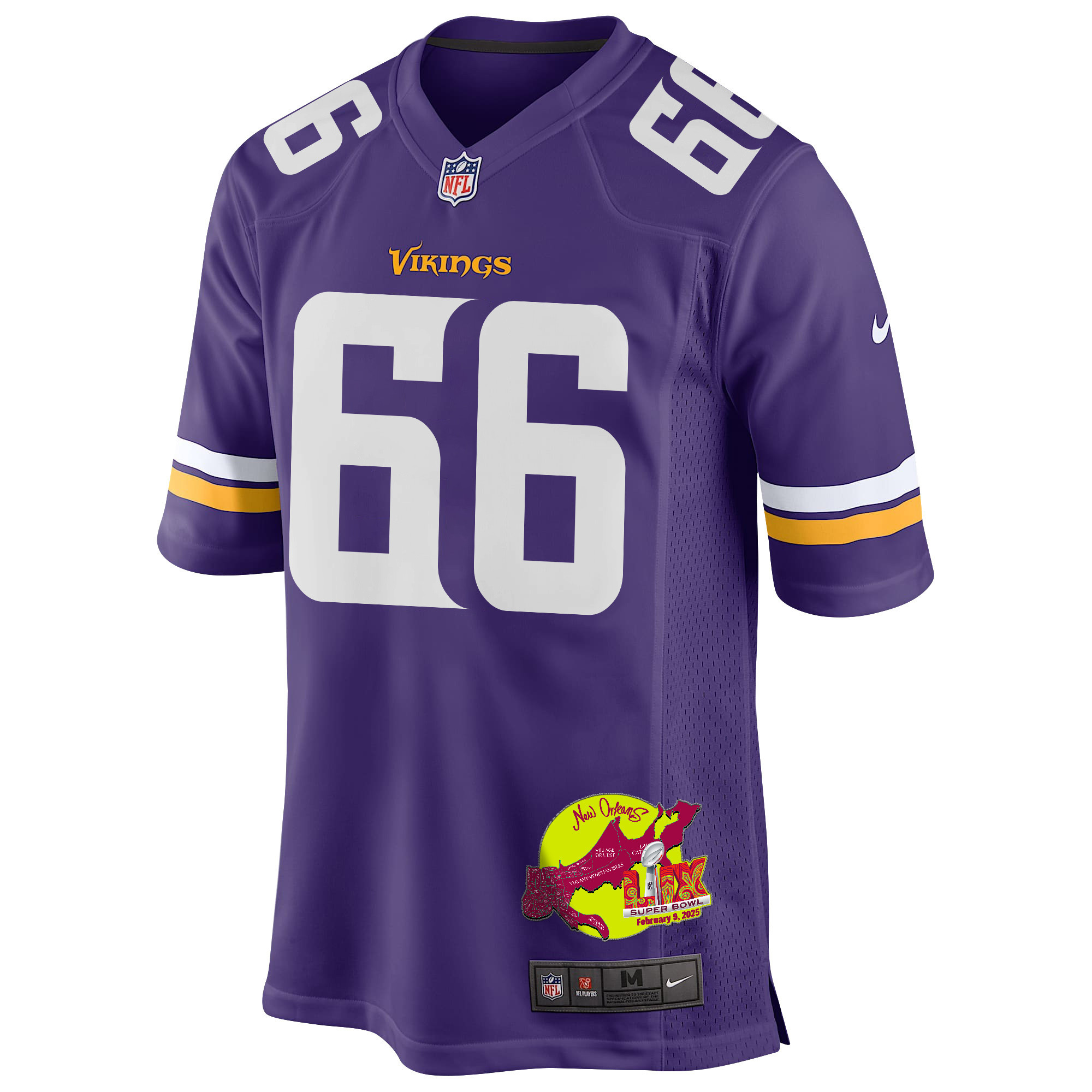 Dalton Risner 66 Minnesota Vikings Super Bowl LIX New Orleans Patch Game Men Jersey - Purple