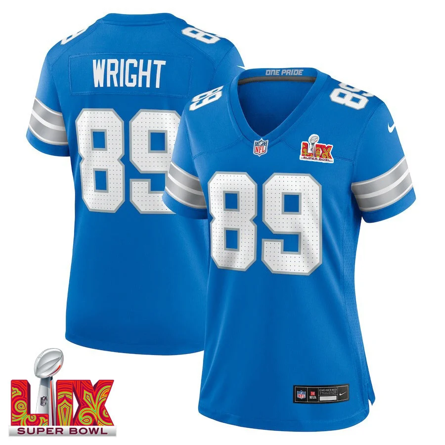 Brock Wright #89 Detroit Lions Super Bowl LIX Women's Jersey - Blue