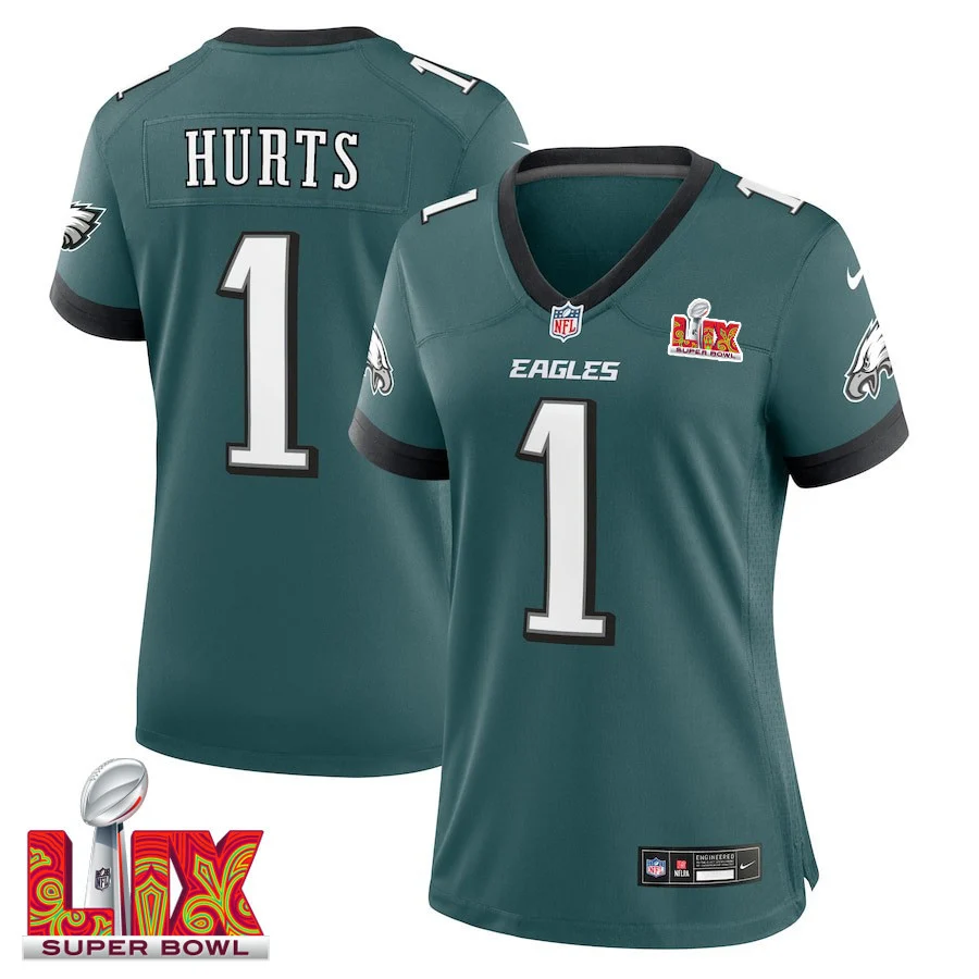 Jalen Hurts #1 Philadelphia Eagles Super Bowl LIX Women's Jersey - Midnight Green