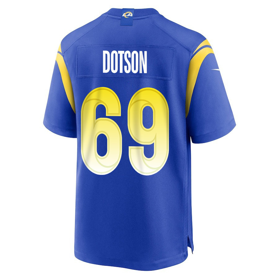Kevin Dotson 69 Los Angeles Rams Super Bowl LIX New Orleans Patch Game Men Jersey - Royal