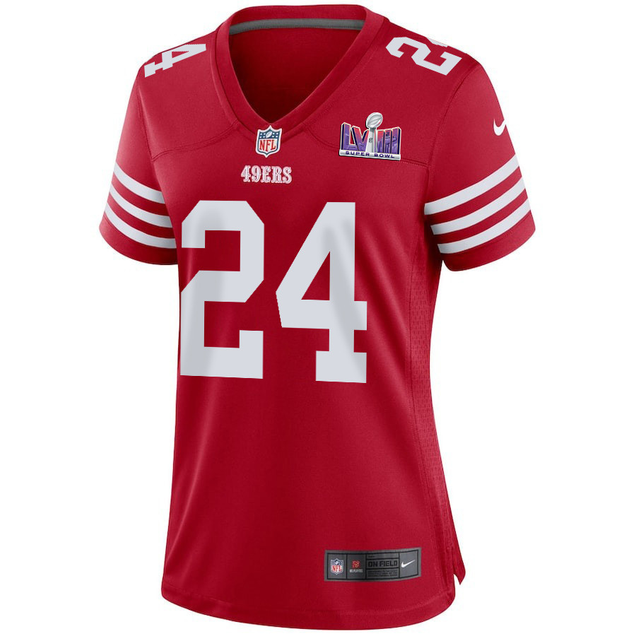 Jordan Mason 24 San Francisco 49ers Super Bowl LVIII Patch Game Women Jersey - Scarlet