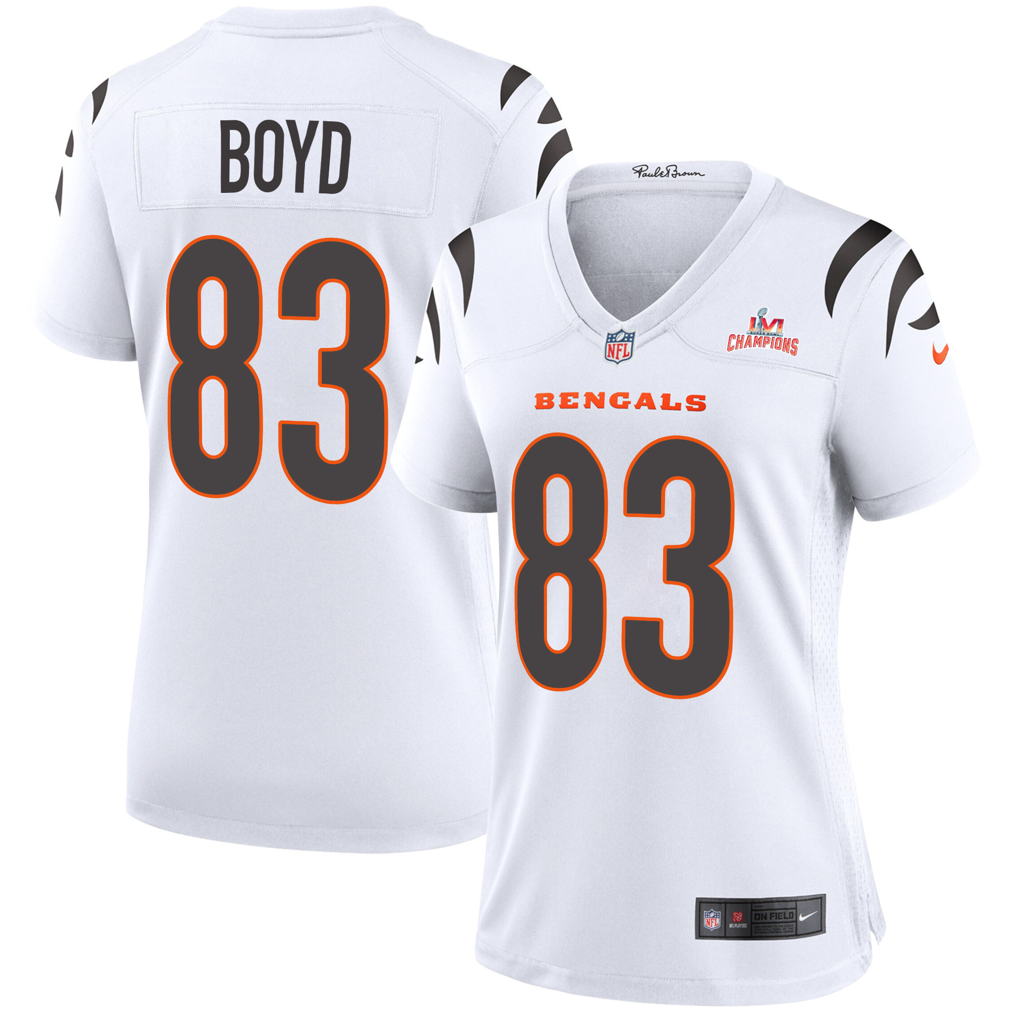 Super Bowl LVI Champions Cincinnati Bengals Tyler Boyd 83 White Women's Jersey Jersey