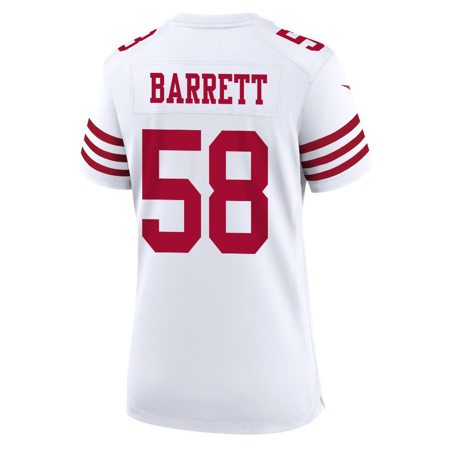 Alex Barrett 58 San Francisco 49ers Super Bowl LVIII Patch Game Women Jersey - White
