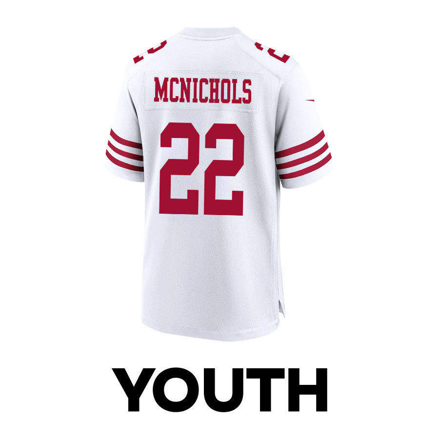 Jeremy McNichols 22 San Francisco 49ers Super Bowl LVIII Patch Game YOUTH Jersey - White