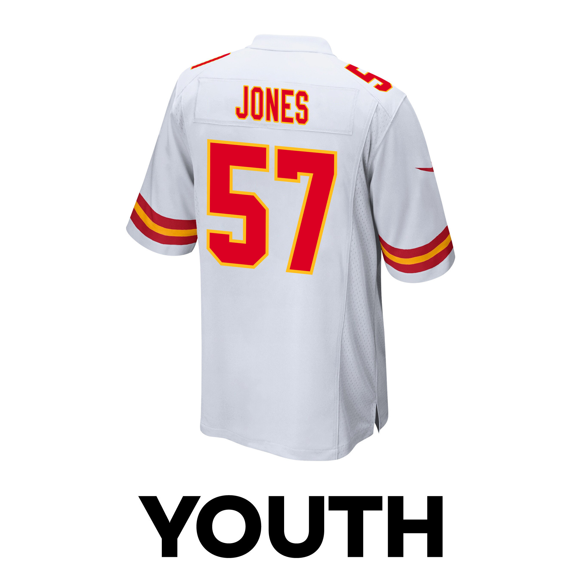 Truman Jones 57 Kansas City Chiefs Super Bowl LVIII Patch Game YOUTH Jersey - White