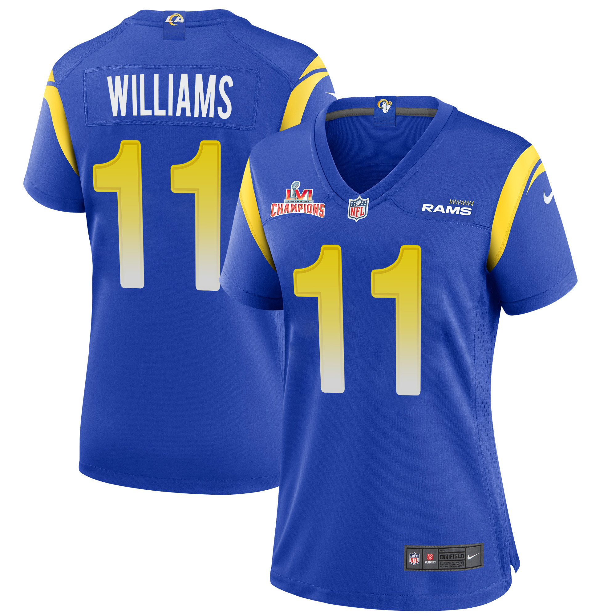 Super Bowl LVI Champions Los Angeles Rams Darious Williams 11 Royal Women's Jersey Jersey
