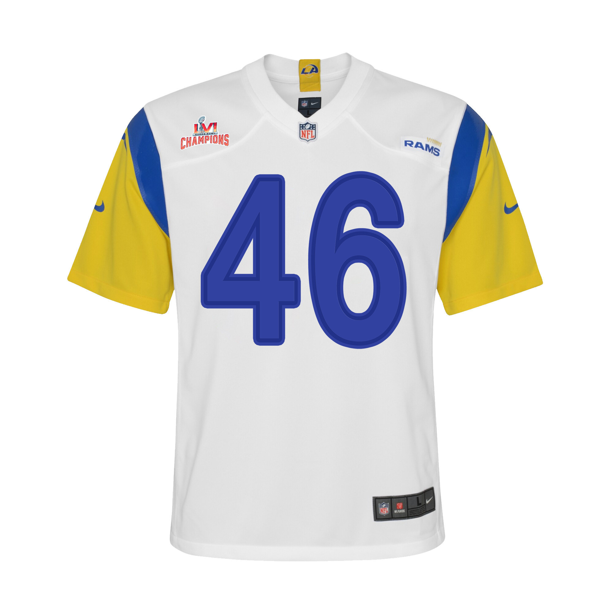 Super Bowl LVI Champions Los Angeles Rams Grant Haley 46 White Youth's Jersey Jersey
