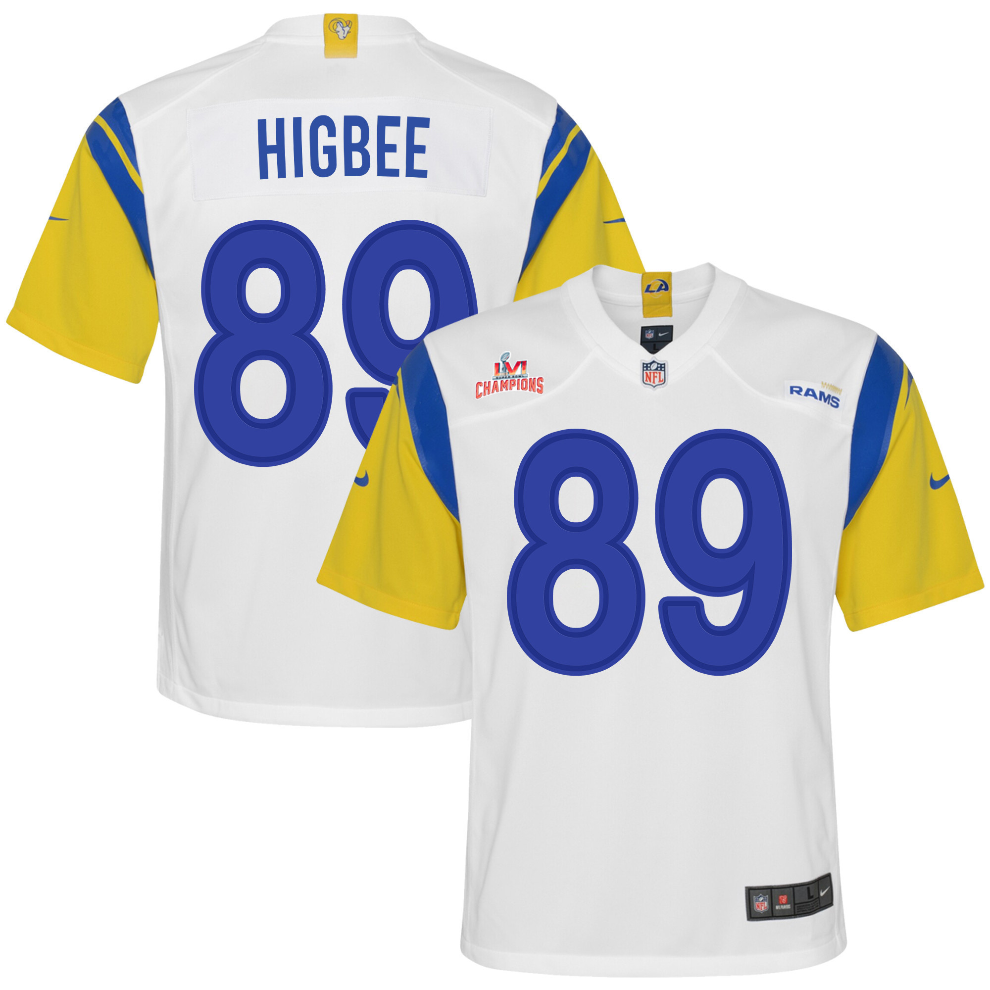 Super Bowl LVI Champions Los Angeles Rams Tyler Higbee 89 White Youth's Jersey Jersey