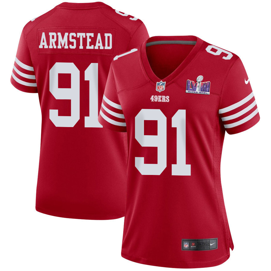 Arik Armstead 91 San Francisco 49ers Super Bowl LVIII Patch Game Women Jersey - Scarlet