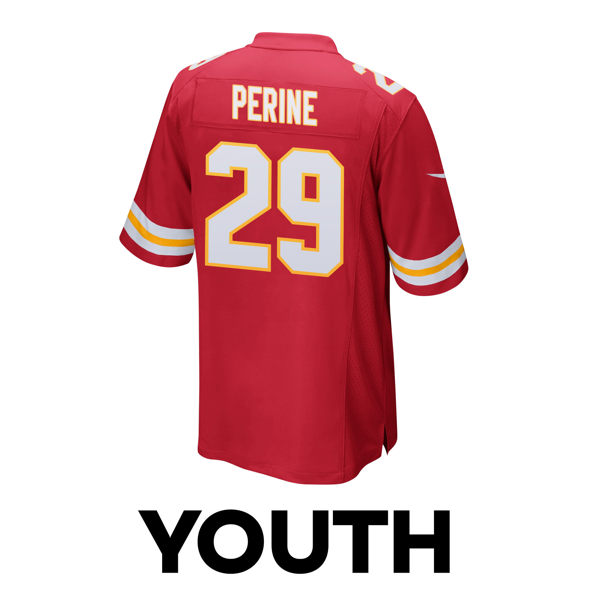 La'Mical Perine 29 Kansas City Chiefs Super Bowl LVIII Patch Game YOUTH Jersey - Red