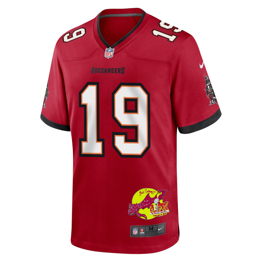Kameron Johnson 19 Tampa Bay Buccaneers Super Bowl LIX New Orleans Patch Game Men Jersey - Red